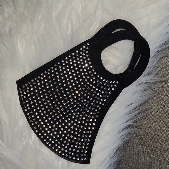 Black rhinestone bling face mask - Picture 3 of 10